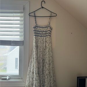 Storia White Maxi Dress with Navy Floral Print